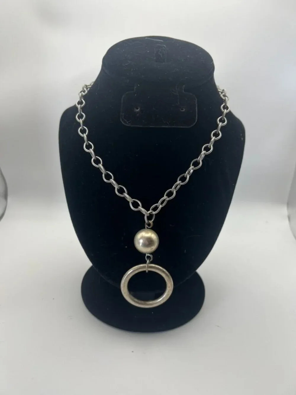 The Limited Vintage Silver Tone Chain Necklace Ball Oval Ring Pendant Drop